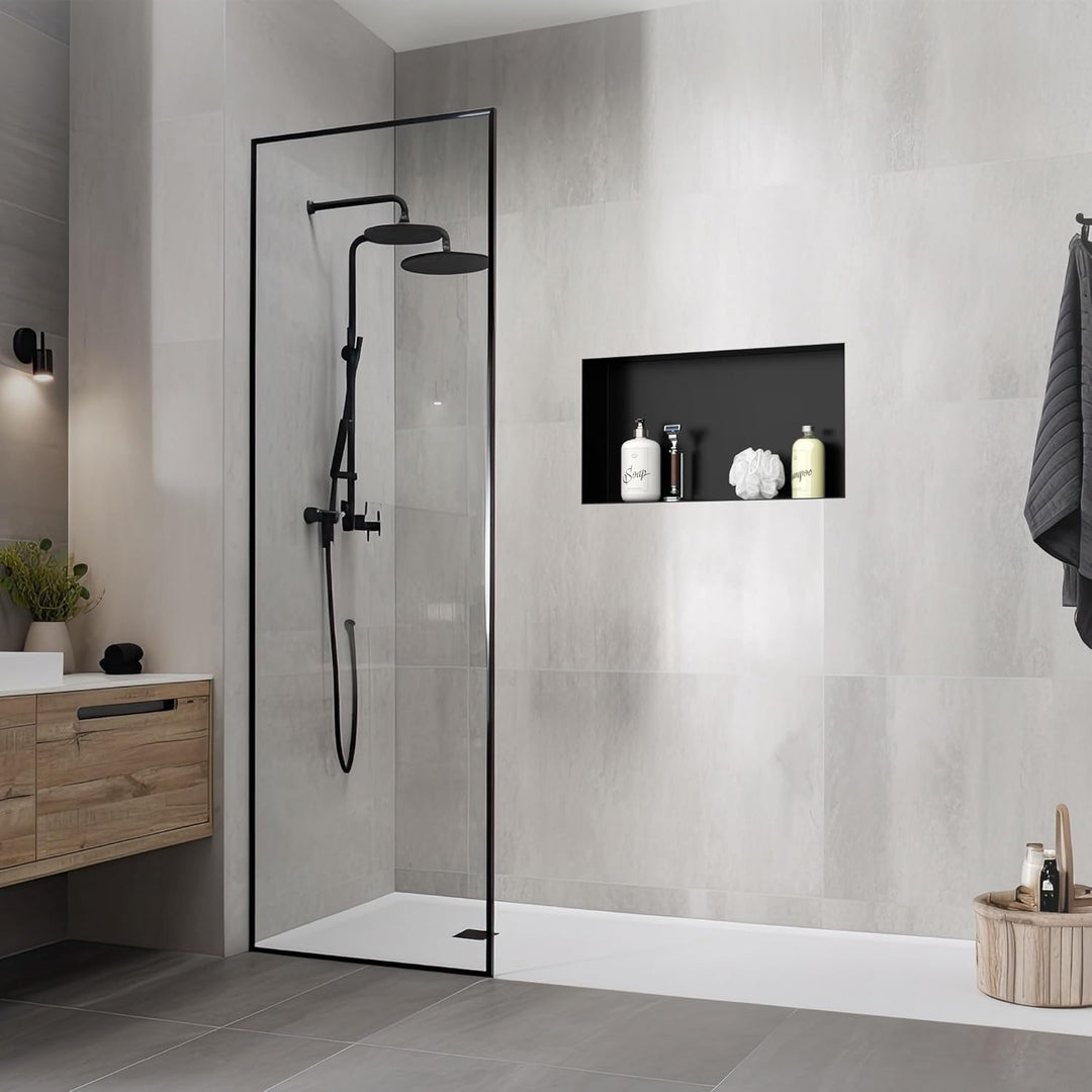 LuxeBath Wandnische aus Edelstahl, 60x30x10 cm, Schwarz, Duschnische, Randlos, Einbauregal, Flexible