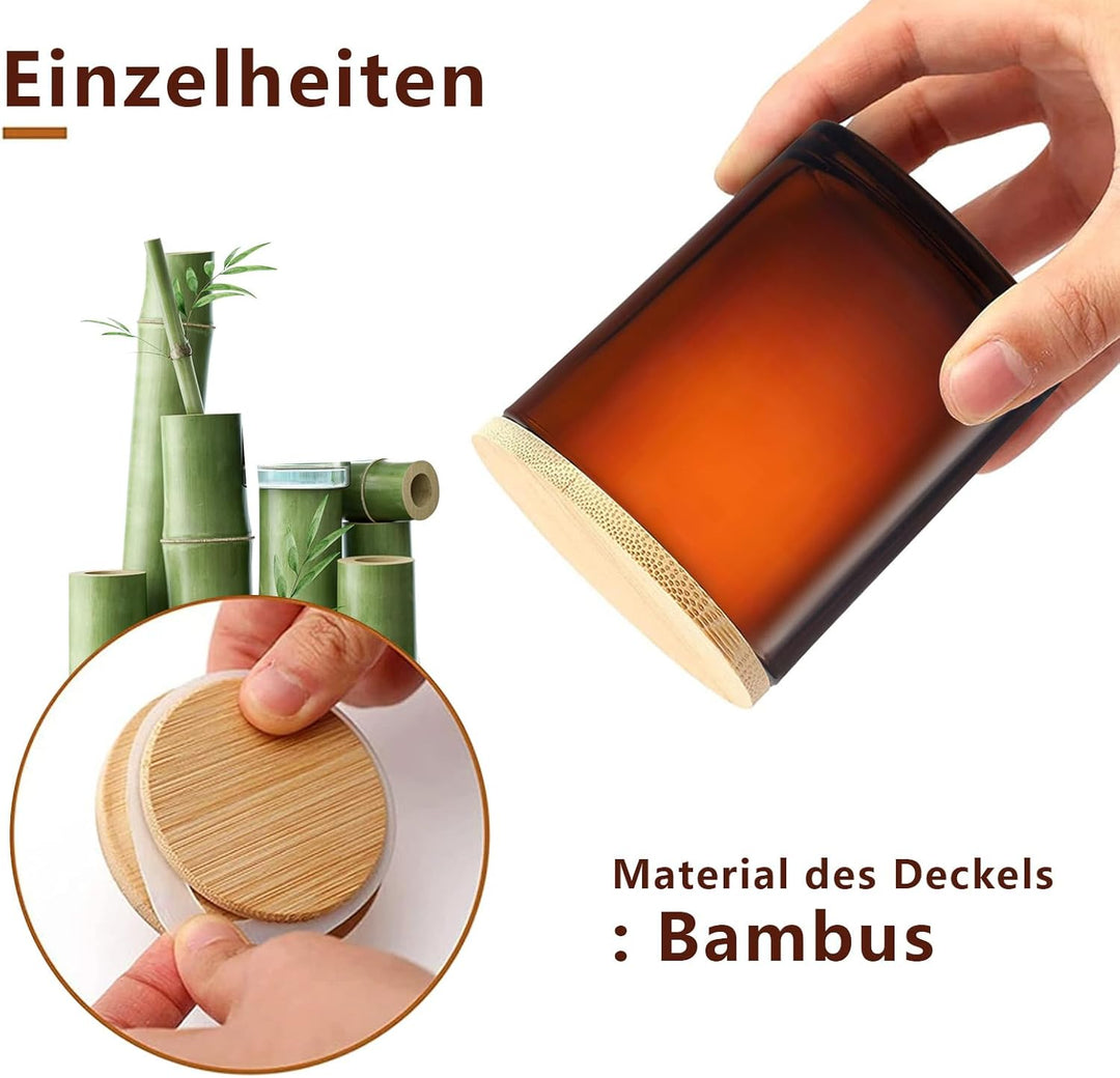 6er-Pack Kerzengläser mit Bambusdeckel (200ml) - 3mm Dickwandiges & Hitzebeständiges Glas - Elegante