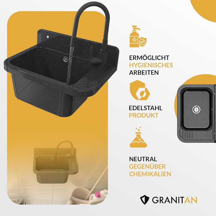 Granitan Ausgussbecken für Garage Keller Werkstatt und Waschküche - Universal Waschtrog mit Siphon -