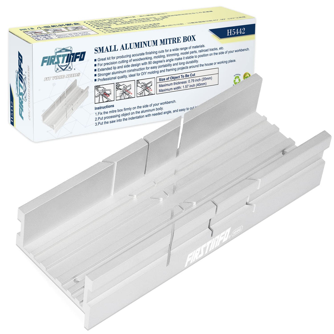 FIRSTINFO H5442 | Gehrungslade aus Aluminium – Kompakte Metall 140 x 50 x 33 mm | 3 Schnittwinkel fü