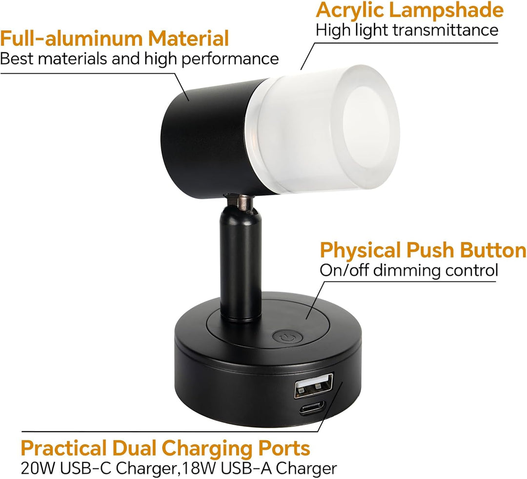acegoo 12V Leselampe Wohnmobil LED Dimmbar Bett Lampe mit USB-Schnellladegerät, Acryl Spot 24VDC für