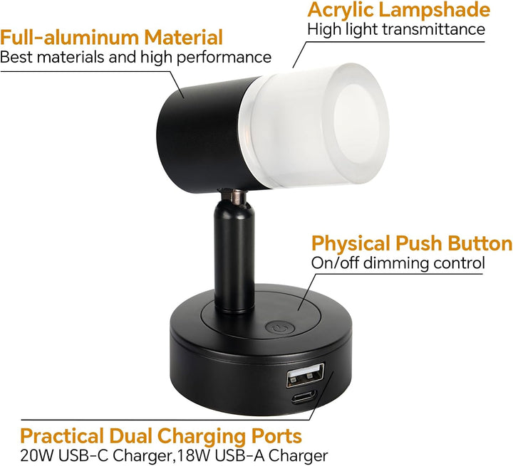 acegoo 12V Leselampe Wohnmobil LED Dimmbar Bett Lampe mit USB-Schnellladegerät, Acryl Spot 24VDC für