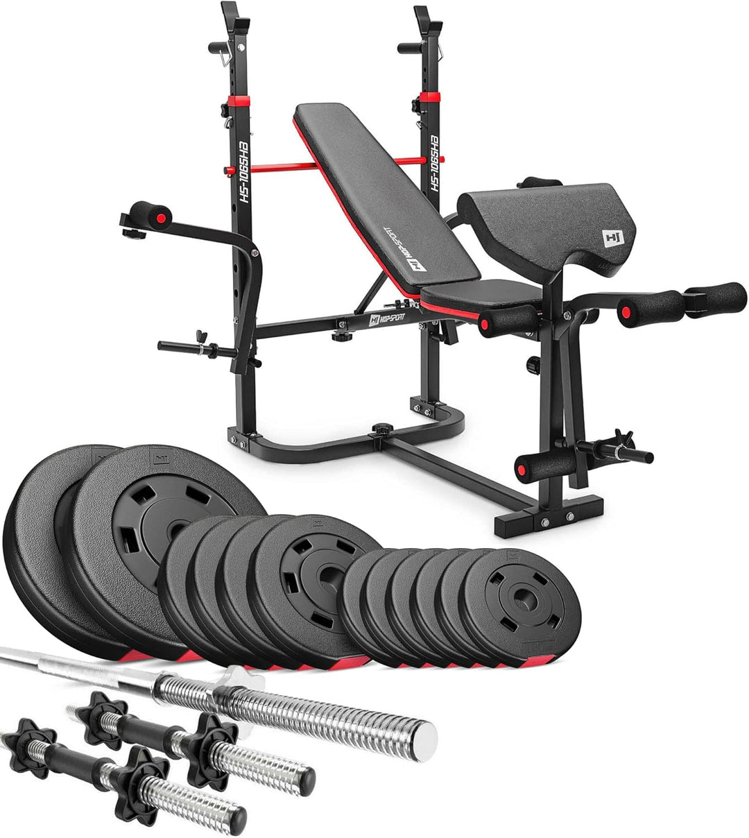 Hop-Sport Hantelbank Kraftstation 1065 mit Lang-, Curl- & Kurzhantel Gewichte 38kg bis 135kg 38kg +