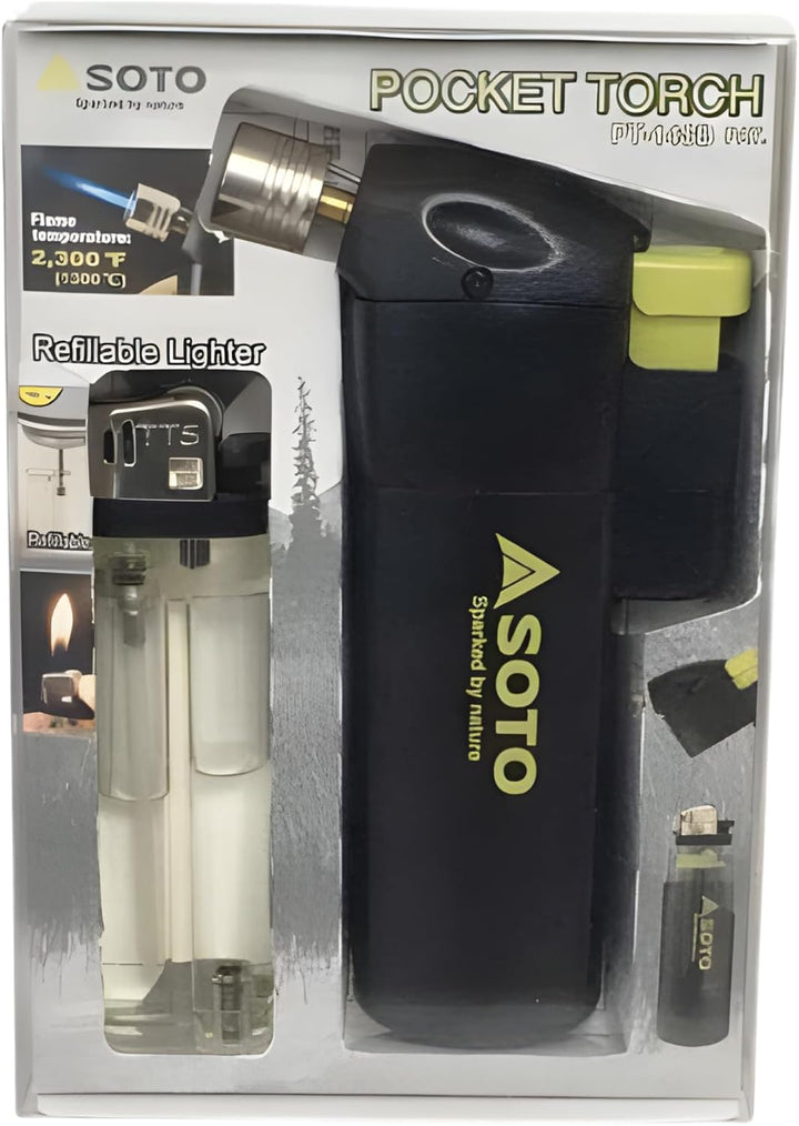 SOTO Pocket Torch with Lighter Schwarz - Leistungsstarker cleverer Feuerzeug Brenner, Grösse One Siz