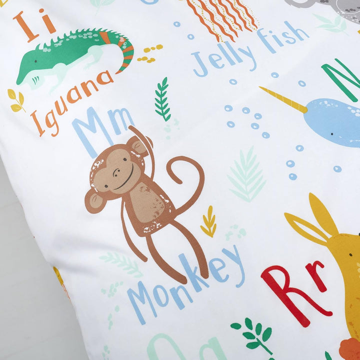 Happy Linen Company Bettwäsche-Set für Mädchen und Jungen, mit Tiermotiven, ABC, Weiss, mehrfarbig,