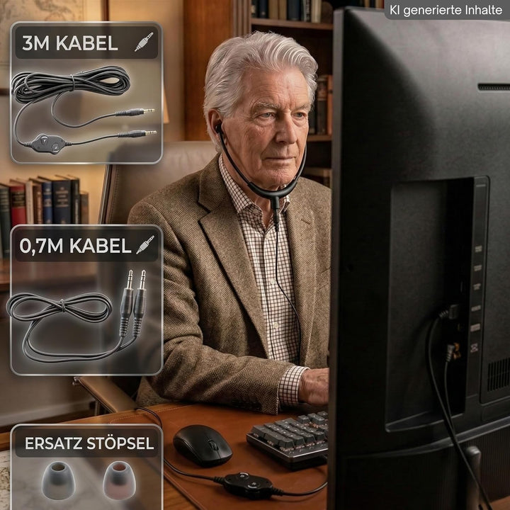 Kinnbügel Kopfhörer für TV PC & HiFi Senioren 117dB laut Fernsehkopfhörer mit Kabel 3m lang 3,5mm Kl