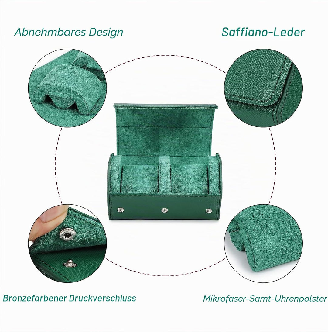 Hiram Uhren-Reiseetui, echtes Leder, sechseckig, 2 Uhren, Aufbewahrungsbox, Schutz-Organizer für Arm