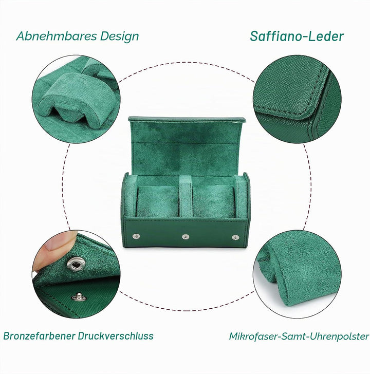 Hiram Uhren-Reiseetui, echtes Leder, sechseckig, 2 Uhren, Aufbewahrungsbox, Schutz-Organizer für Arm