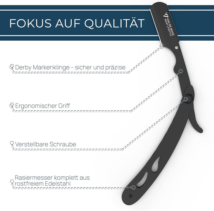 Van De Boos® Rasiermesser-Set mit 100 Derby Wechselklingen - Hochwertiges Edelstahl Barber Bartmesse