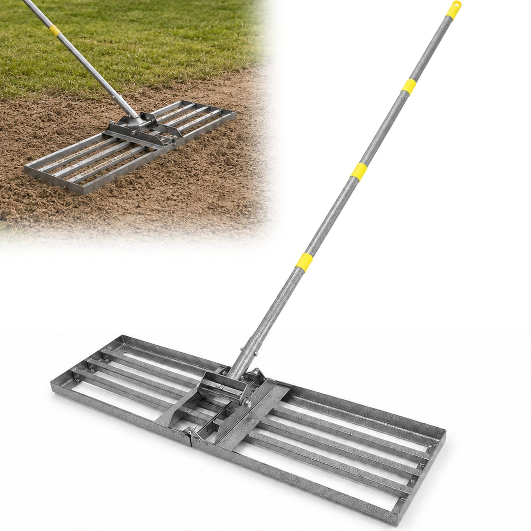 Rasenrakel 213 cm, 76 x 25 cm Rasen-Nivelliergerät aus Edelstahl, Ergonomischer Rasen-Nivellierreche
