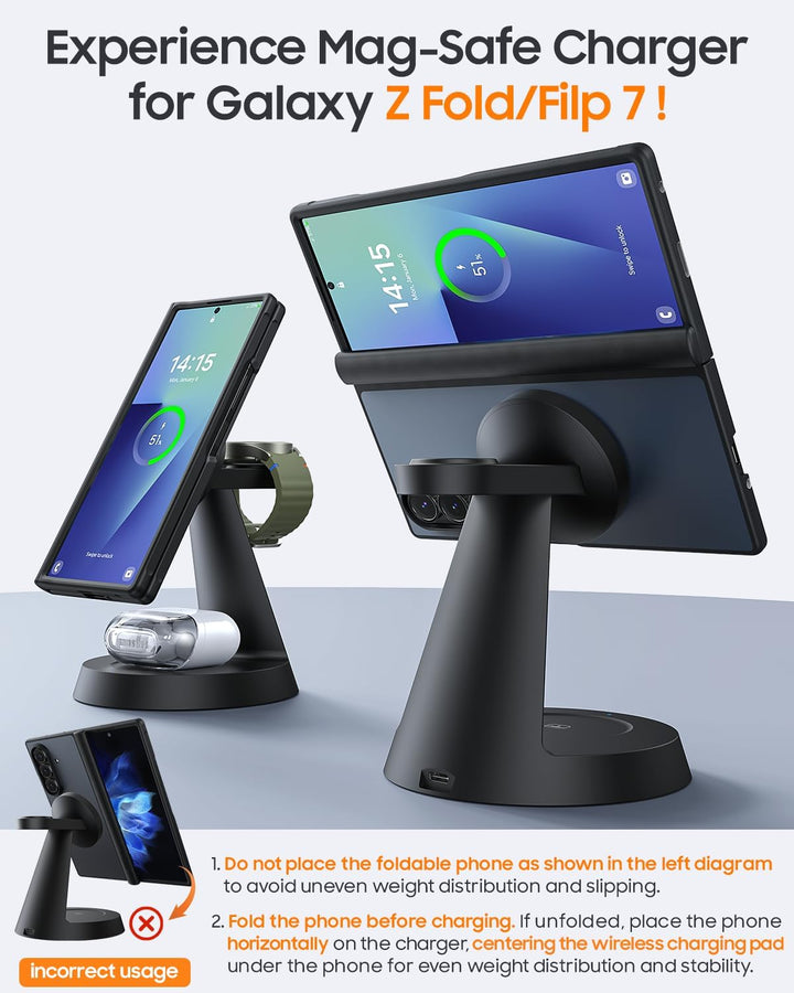 Meifigno Magnetisch Induktive Ladestation für Samsung, 3 in 1 Wireless Mag-Safe Charger für Samsung