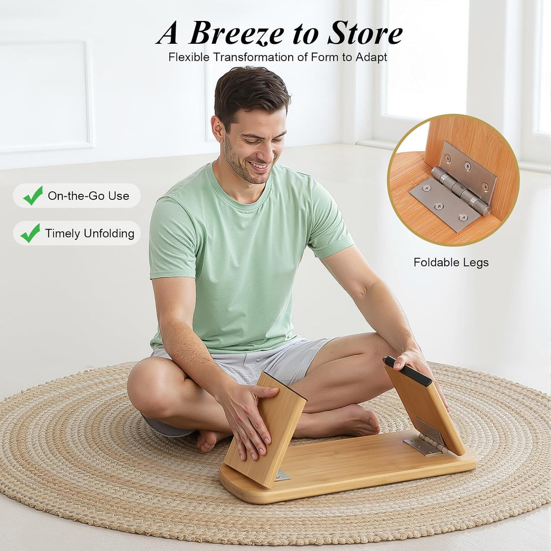 Meditationshocker, Klappbare Meditationsbank aus Bambus, 5° Neigung, Samt-Kissen, ergonomisch, faltb