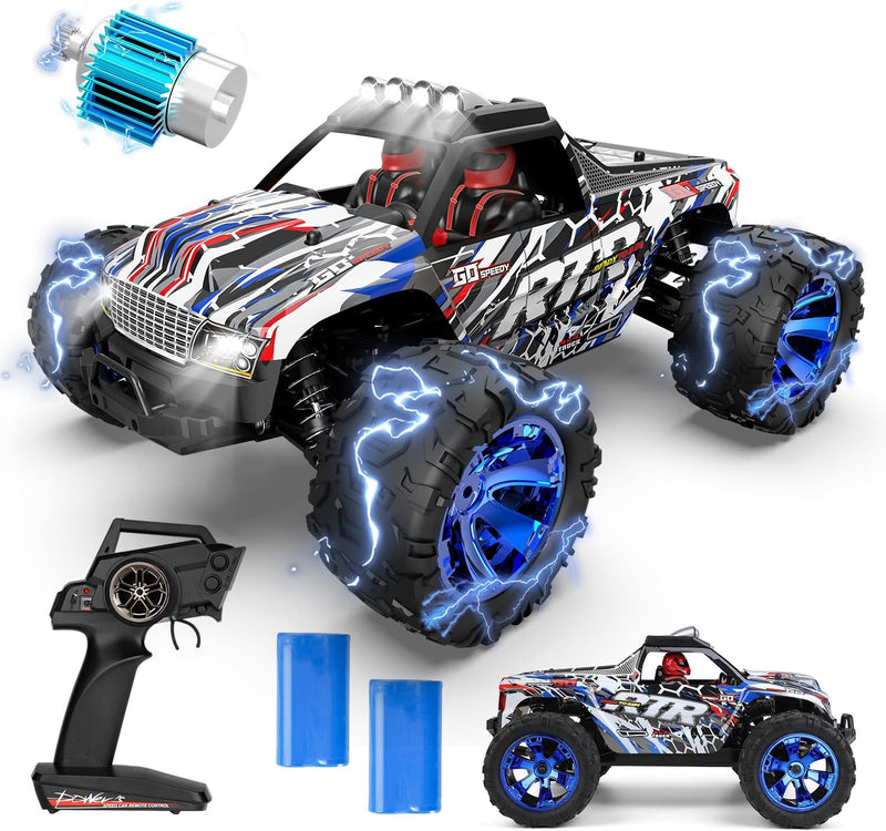 Ferngesteuertes Auto 1/14, 35+KM/H RC Auto mit Lichtern, Monstertruck Ferngesteuert mit 2 Akku 30 Mi