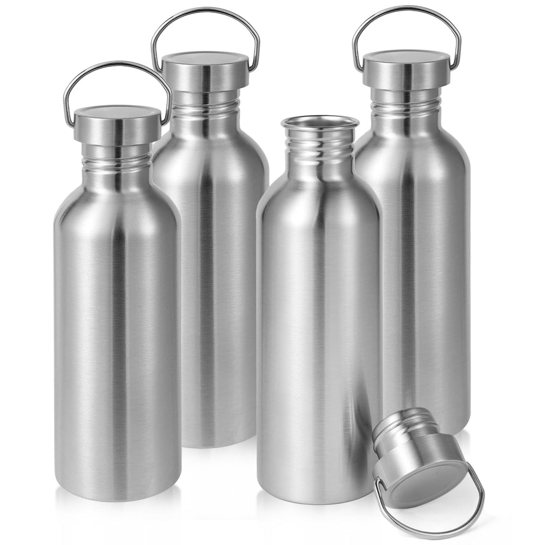 Volhoply 1000ml nicht isolierte einwandige Wasserflasche 4 Packung, Edelstahl wiederverwendbare Wass