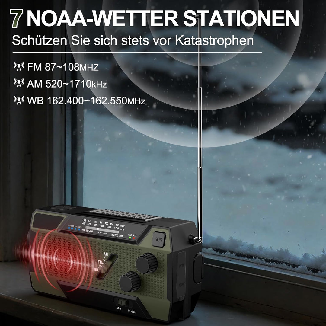 Kurbelradio Notfall Weltempfänger 4000 mAh (14800 mWh) mit 3 integrierten Kabeln Notfallradio mit ku
