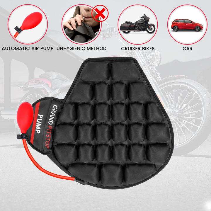 GRAND PITSTOP Motorcycle Air Seat Cushion with Air Filling Pump, Inflatable Bubble Air Pads with Bre