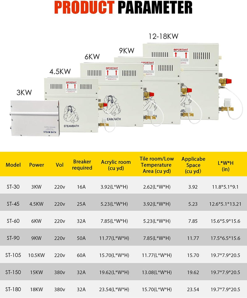 CGOLDENWALL 3 KW Haushalt Sauna Dampfgenerator 220 V, ideal für Sauna/Dusche/Bad/Spa, mit Automatisc