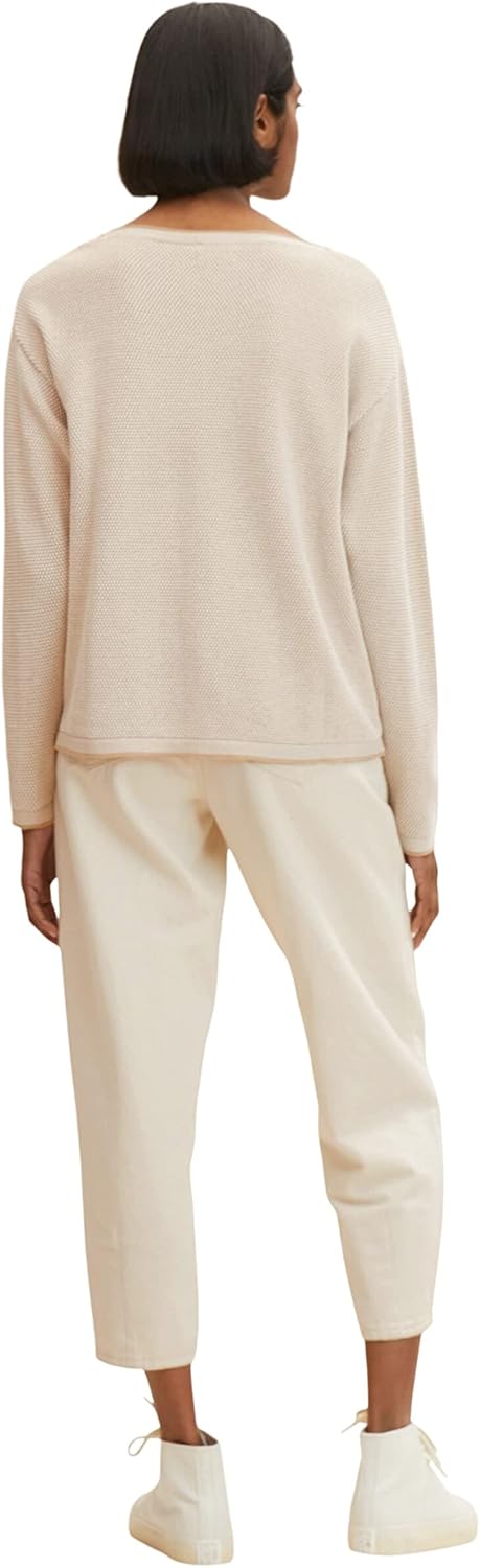 TOM TAILOR Damen Strickpullover aus Bio-Baumwolle XS 30438 - Beige Bubble Structure, XS 30438 - Beig