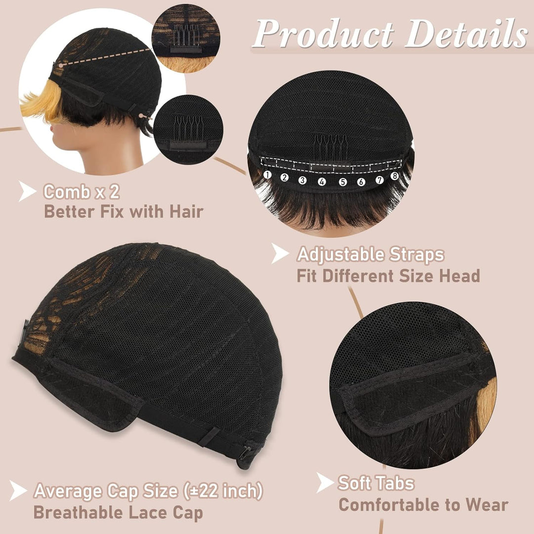 RUWISS Pixie Cut Perücken für Schwarze Frauen Pixie Cut Echthaar Perücken Short Layered Perücken Upp