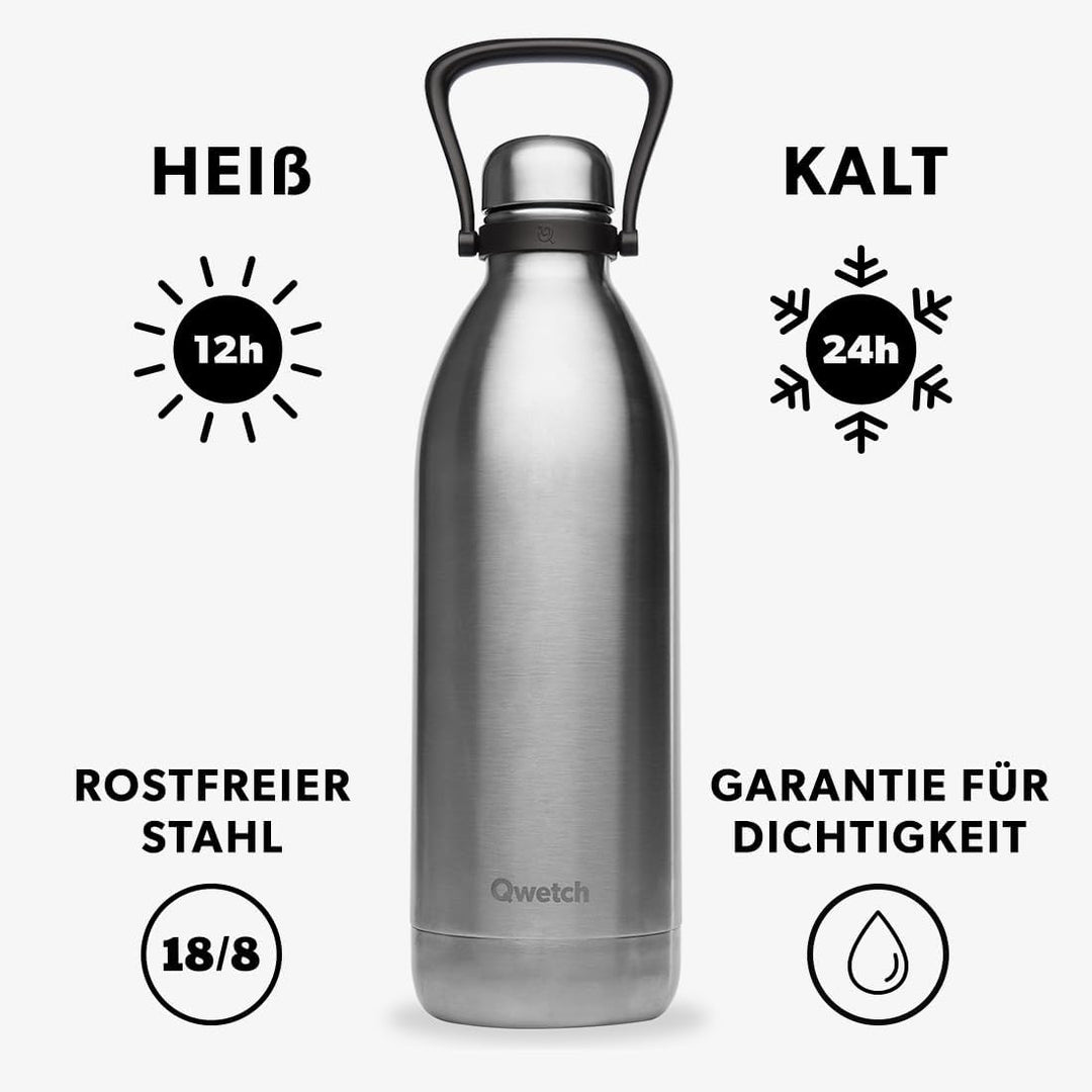 QWETCH - Isothermische Flasche - Titan Edelstahl 2L - 48h kalt & 16h heiss - BPA frei, wasserdicht -