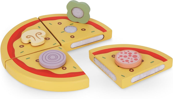 Mamabrum Holz Pizza-Backset mit Pizzaofen, Pizzastücke mit Klettverschluss, Zutaten-Scheiben, Spate