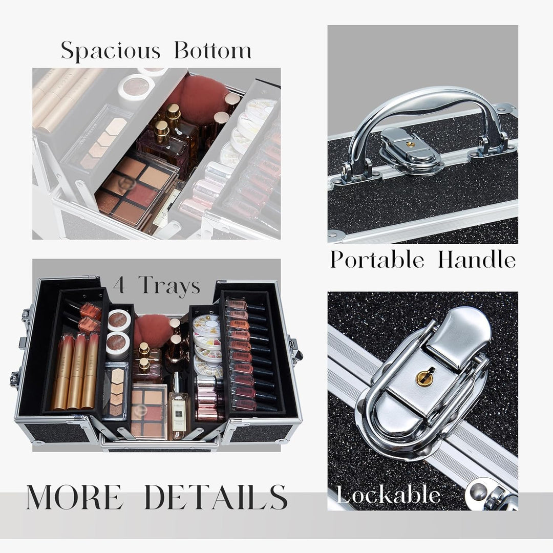 Schminkkoffer Leer Kosmetikkoffer Damen Make up Koffer Abschliessbare Beauty Case Make up Organizer
