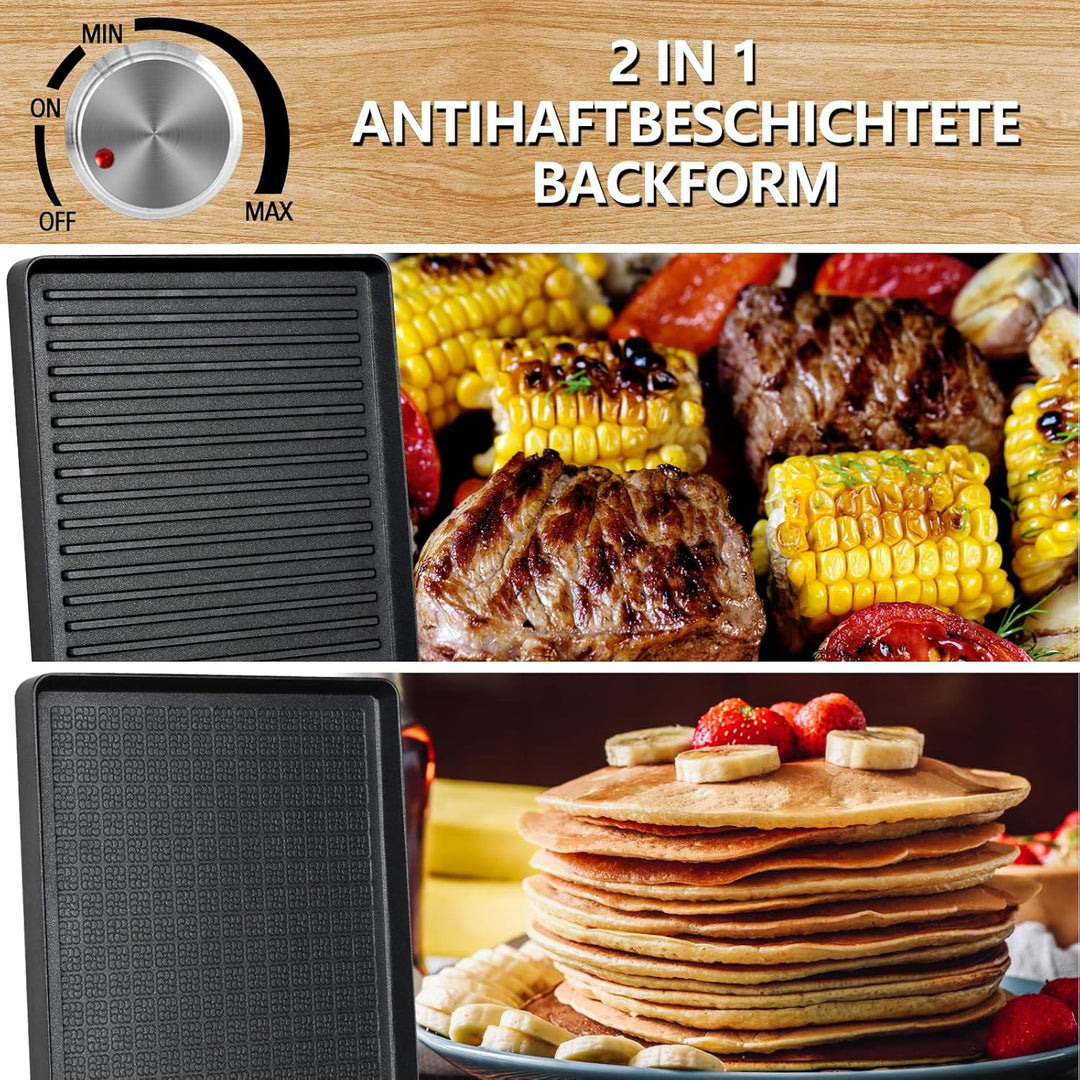 COKLAI Raclette grill 8 Personen mit 2 in 1 Antihaftbeschichtung Grillplatte, Partygrill für 8 Perso