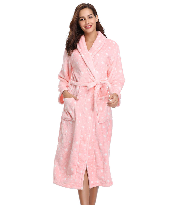 Vlazom Winter Bademantel weicher Flanell Bademantel Damen Saunamantel mit Kapuze Flauschiger Morgenm