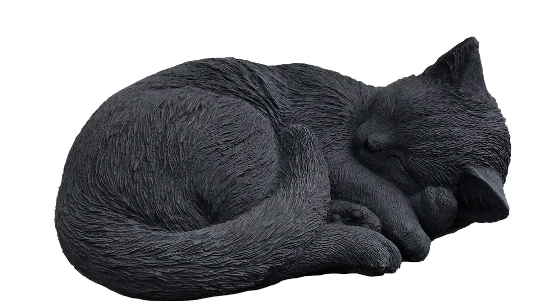 stoneandstyle Steinfigur Schwarze Katze schlafend, eingerollt, frostfest bis -30°C, massiver Steingu