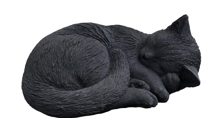 stoneandstyle Steinfigur Schwarze Katze schlafend, eingerollt, frostfest bis -30°C, massiver Steingu