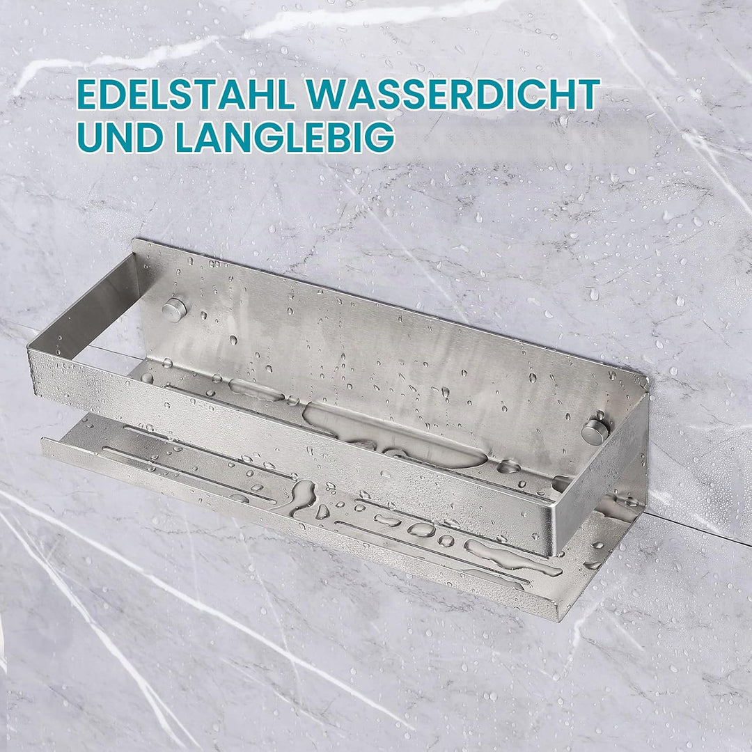 Duschablage Ohne Bohren 30CM, Duschregal Wand Edelstahl Badregal mit 2 beweglichen Haken Duschkorb S
