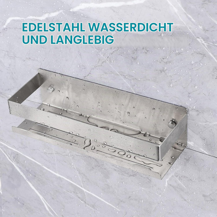 Duschablage Ohne Bohren 30CM, Duschregal Wand Edelstahl Badregal mit 2 beweglichen Haken Duschkorb S