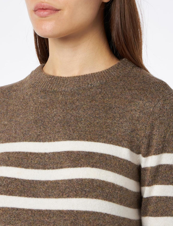 VERO MODA Female Strickkleid VMPLAZA Langes Kleid M Brown Lentil/Stripes:w. Birch, M Brown Lentil/St