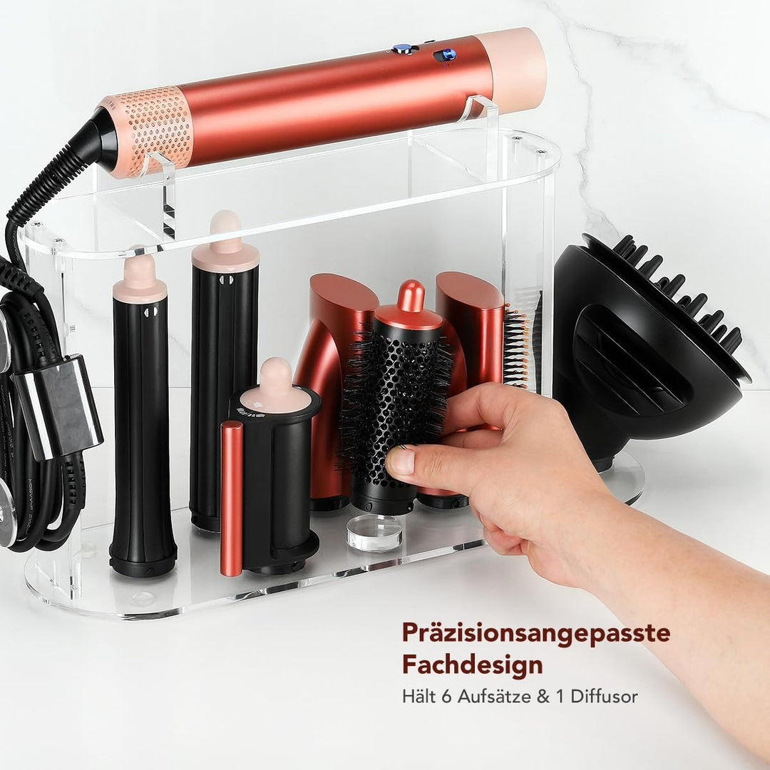 Acryl Organizer für Dyson Airwrap, 7 Fächer für Aufsätze & Diffusor, platzsparender Aufbewahrungshal