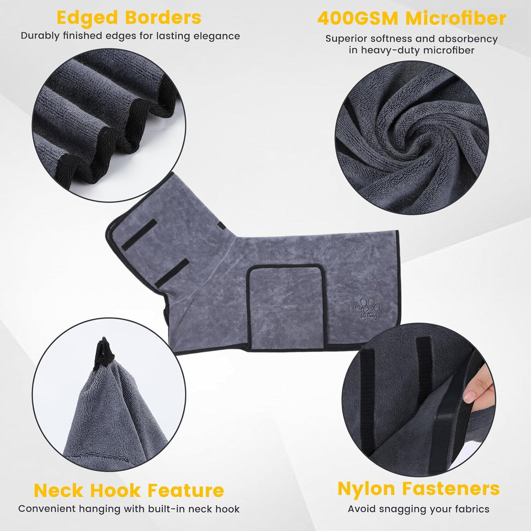 PETTOM Hundebademantel, Bademantel Hund mit Hohem Kragen, Hundebademantel für Grosse Hunde, Hunde Ba