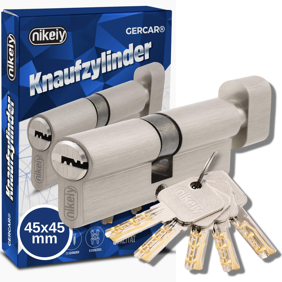 GERCAR Pro 90 mm Knaufzylinder 45/45 Massiver Schliesszylinder mit Knauf Zylinderschloss Türschloss