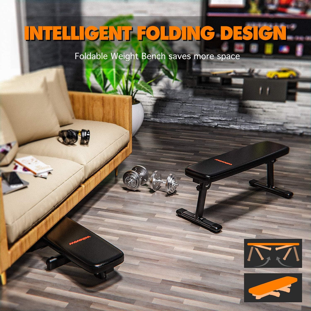 WINNOW Hantelbank Faltbare Trainingsbank mit Tragegriff Heimtraining multifunktionale-Flachesbank Sc
