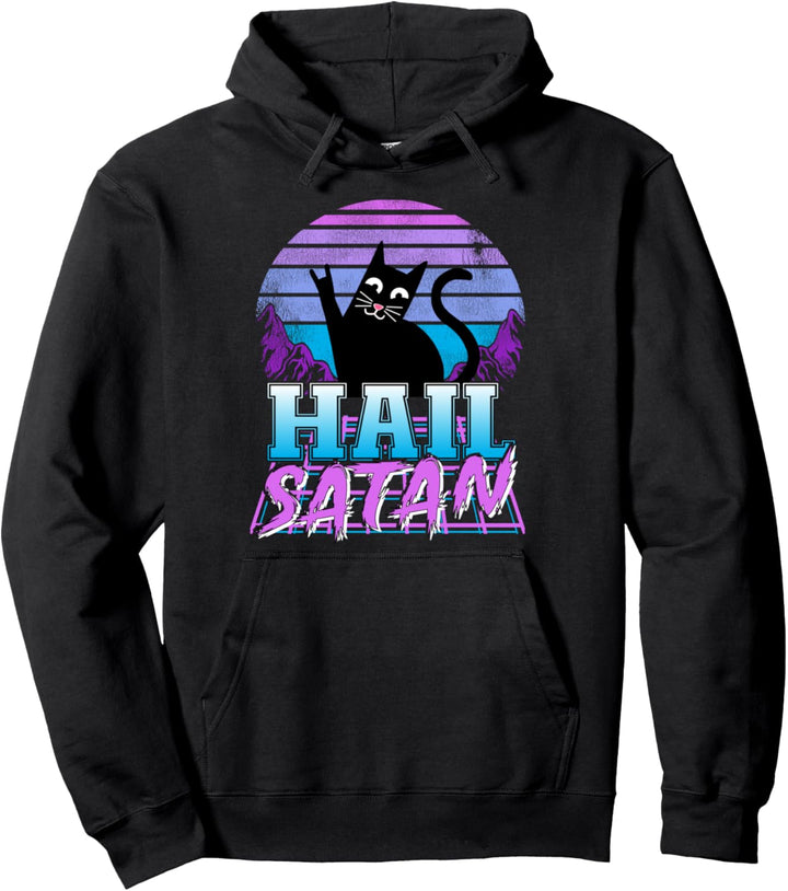 Hail Satan Retrowave Vintage Katze Pastell Goth Death Metal Pullover Hoodie