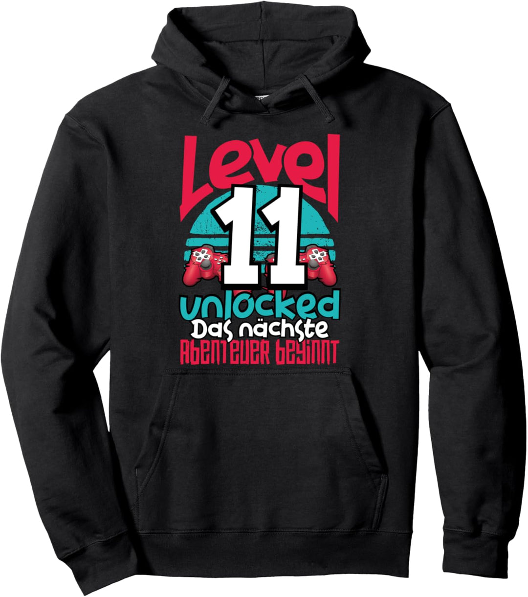 Level 11 Unlocked Gamer 11th Birthday Gift Cool Retro Gaming Pullover Hoodie