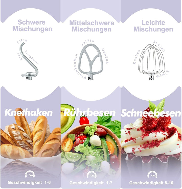 Kitchen in the Box Küchenmaschine, 4,5 L & 5 L Knetmaschine, 10+P Geschwindigkeits Teigmaschine mit