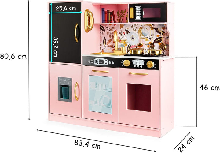 Leomark Kinderküche aus Holz Memo Rosa Spielküche mit goldenen Accessoires Holzküche für Kinder Spie