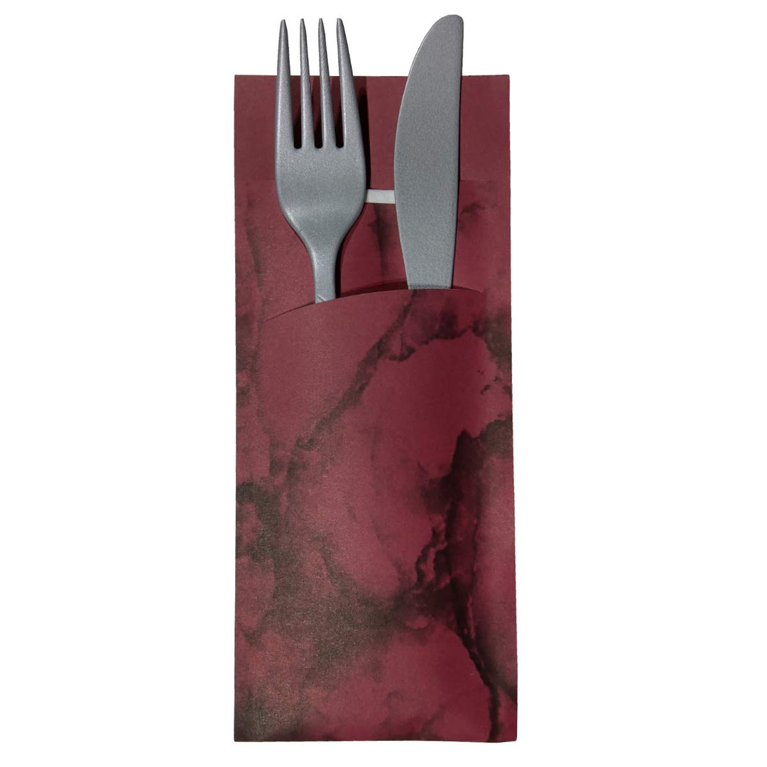 520 Bestecktaschen mit Serviette bordeaux marmoriert 20 cm 520 Stück Bordeaux, 520 Stück Bordeaux
