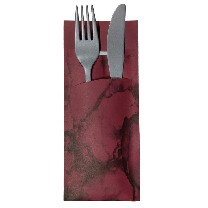 520 Bestecktaschen mit Serviette bordeaux marmoriert 20 cm 520 Stück Bordeaux, 520 Stück Bordeaux