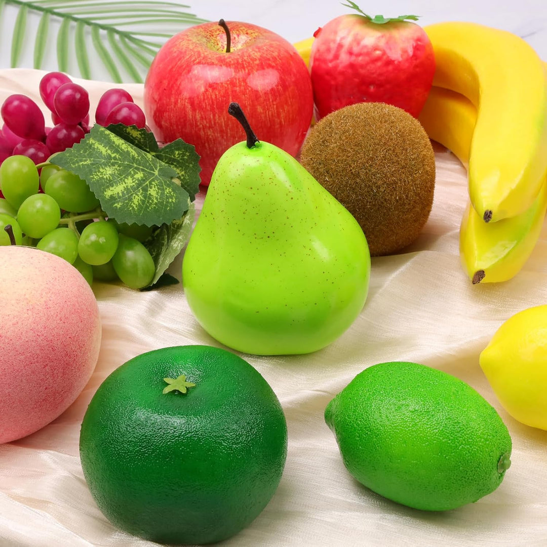 Meiwlong 11 PCS Künstliche Früchte Gefälscht Banane Traube Zitrone Kiwi Orange Apfel Pfirsich Erdbee