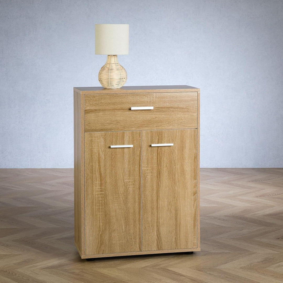 CARO-Möbel Kommode Sideboard Schrank Tommy in Sonoma Eiche, Anrichte Highboard mit Schublade und 2 T