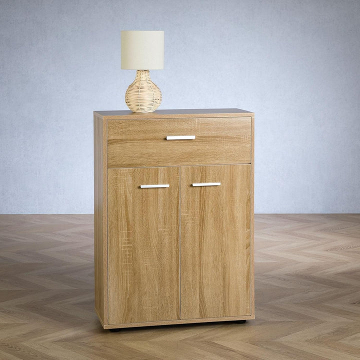 CARO-Möbel Kommode Sideboard Schrank Tommy in Sonoma Eiche, Anrichte Highboard mit Schublade und 2 T