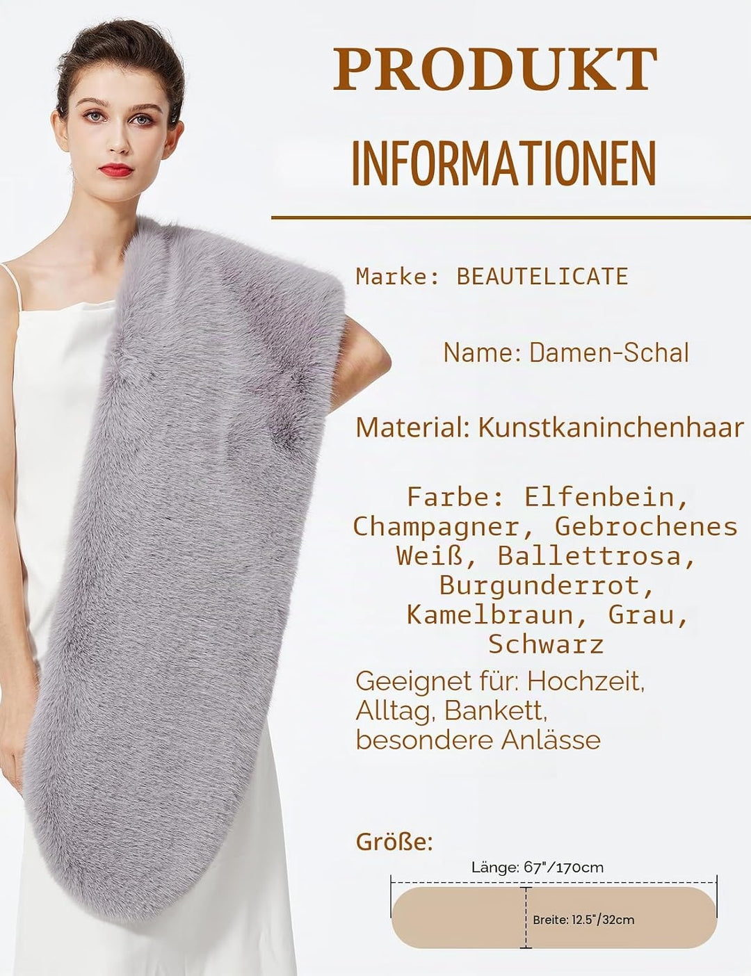 BEAUTELICATE Kunstpelz Stola Schal Damen Bolero Kunstfell Brautschal Brautstola Brautjacke für Abend