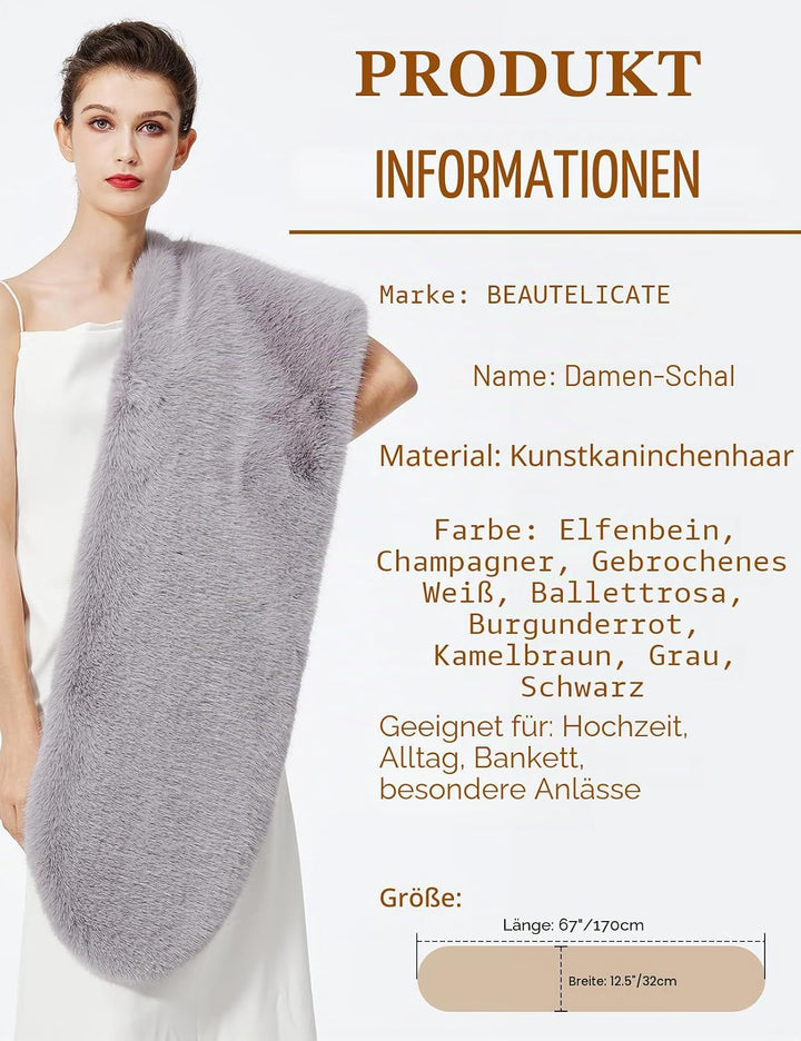 BEAUTELICATE Kunstpelz Stola Schal Damen Bolero Kunstfell Brautschal Brautstola Brautjacke für Abend
