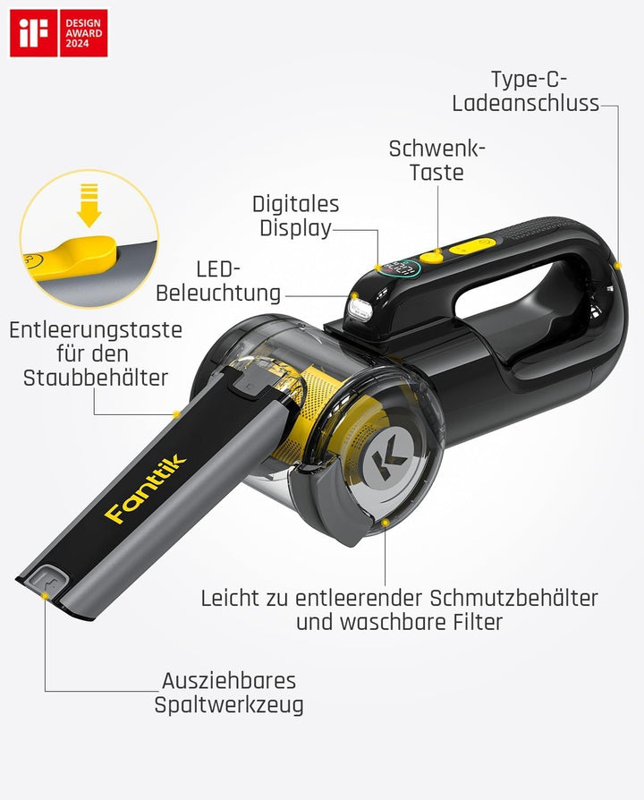 Fanttik Slim V8 Apex Akku-Autostaubsauger Fold V10 Apex Pivot Kabelloser Auto Staubsauger
