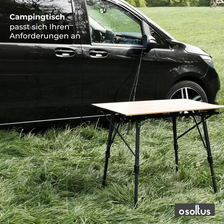 osoltus Campingtisch Fjord höhenverstellbar Aluminiumgestell | Klapptisch Holzoptik-Tischplatte 90cm